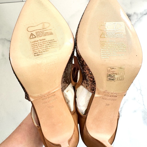 NWOT Boden Glitzy Bronze Satin Party Heels - Picture 8 of 9